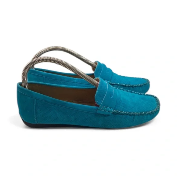 Pierre Dumas Turquoise Blue Suede Penny Loafers Women’s 8 - Picture 2 of 14